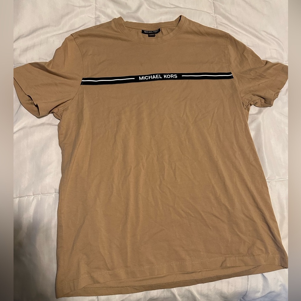 Michael Kors Tan Short Sleeve Tee with Black Stripe